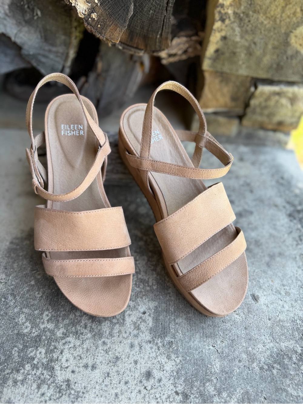 Eileen Fisher Nude Platform Slingback Sandals Sz- 8.5.  M